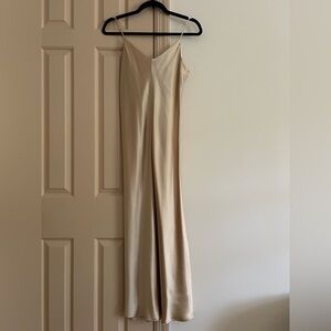 CHICJOC Gold Satin Slip Midi Dress – Elegant Spaghetti Strap size 38